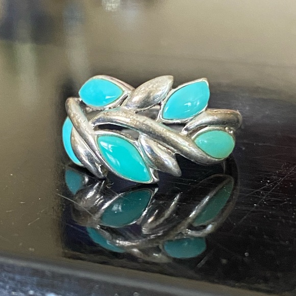 Vintage Designer EA Turquoise Sterling Silver Ring - Size 6 - Picture 11 of 15